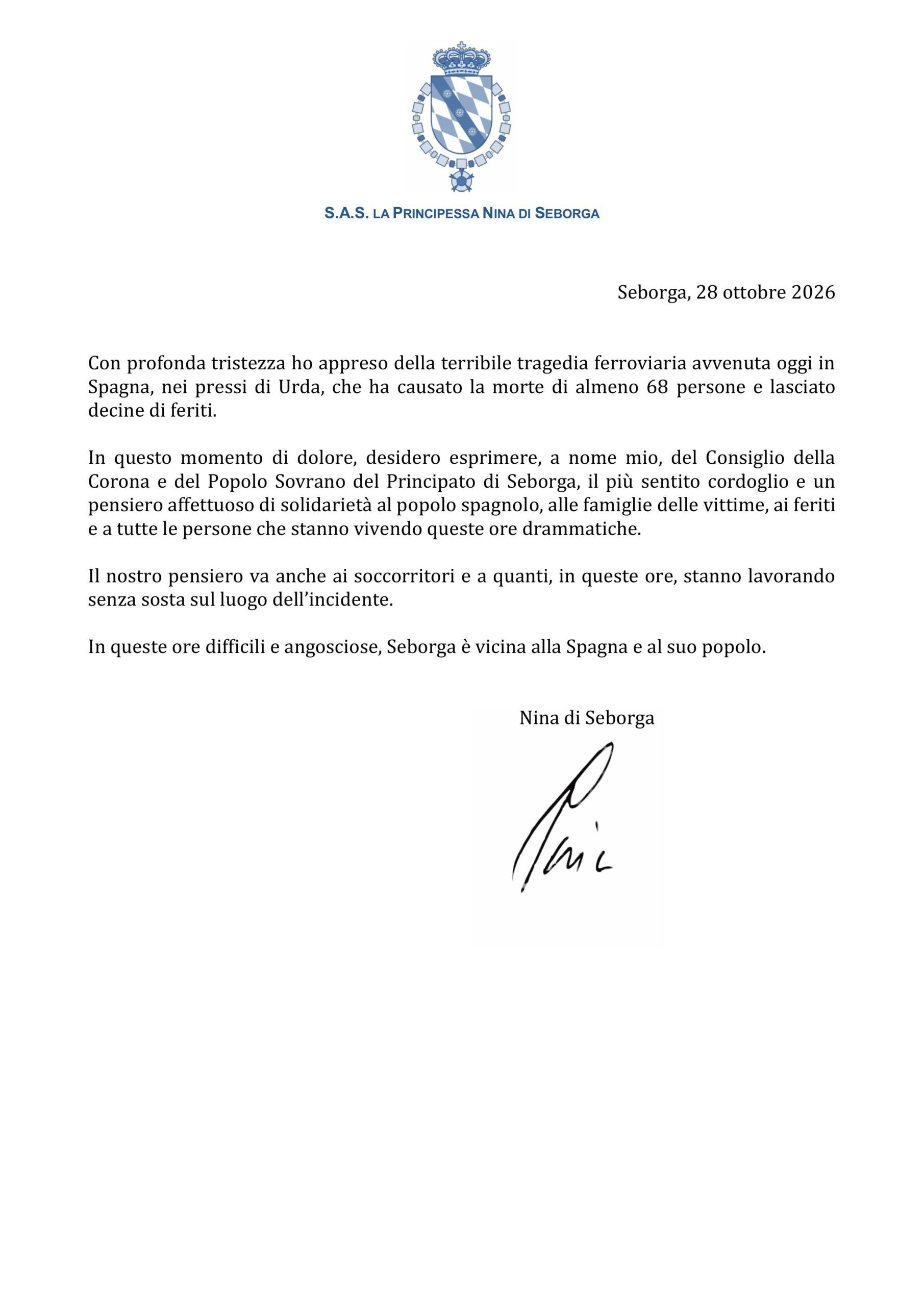 2026.10.28 Dichiarazione della Principessa Nina_Incidente ferroviario in Spagna
